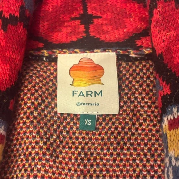 FARM Rio Multicolor Heart Motif Shawl Collar Cardigan - Red Blue Yellow - Picture 2 of 6